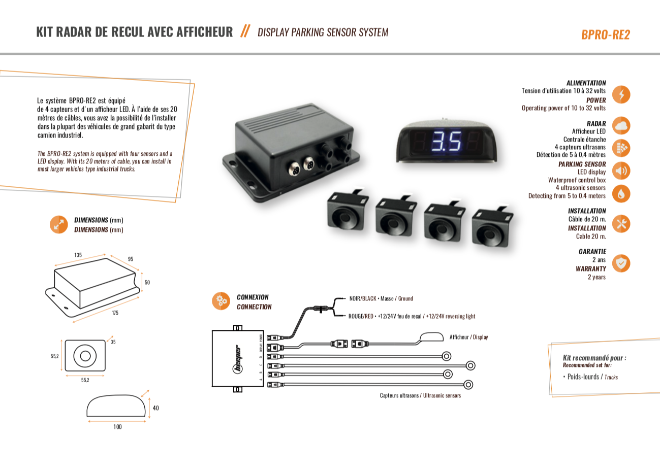 Radar de recul Poids lourds avec afficheur LED (12/24V) — free download